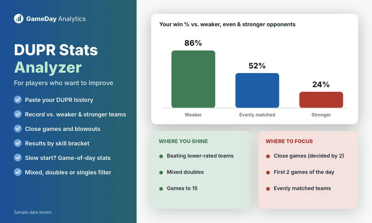 DUPR Stats Analyzer overview